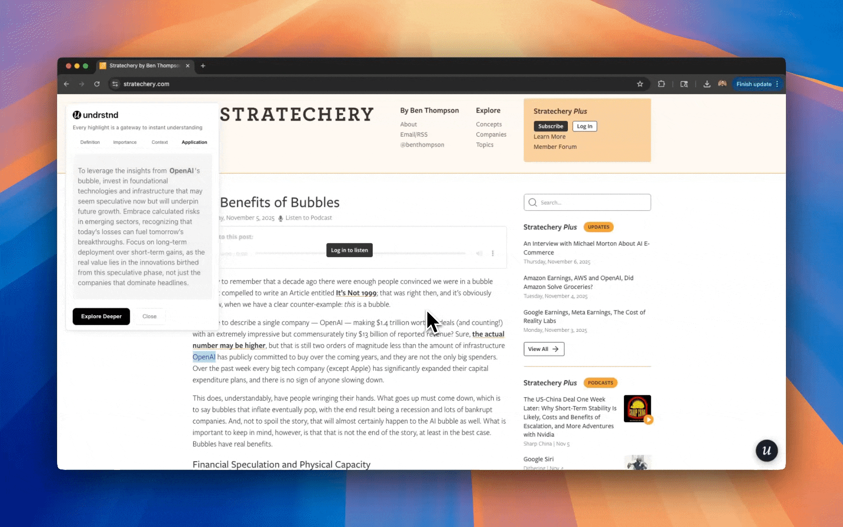 Explore More button showing additional context inside UNDRSTND